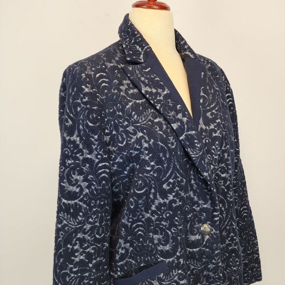 Cabi Filigree Jacquard Blazer Coat Size 12 Blue Wool Blend Lined Darted Waist - Picture 5 of 16